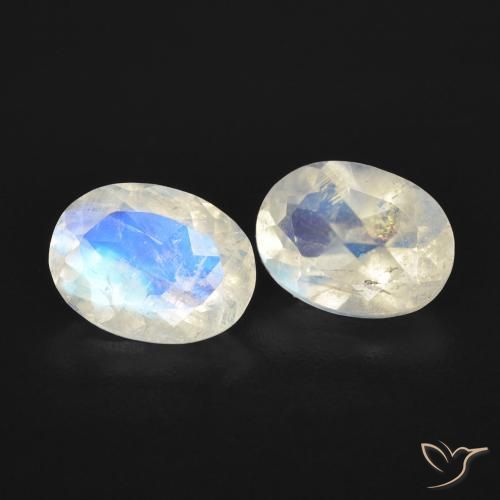 2.39 ctw White Rainbow Moonstone Stones, Natural Rainbow Moonstone in Oval Facet Shape for Sale