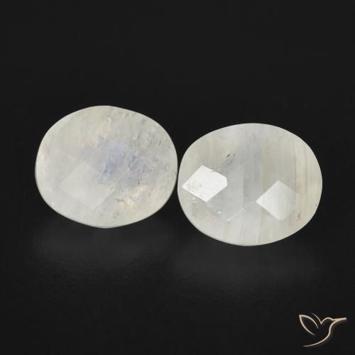 2.11 ctw White Rainbow Moonstone Stones, Natural Rainbow Moonstone in Oval Checkerboard Shape for Sale
