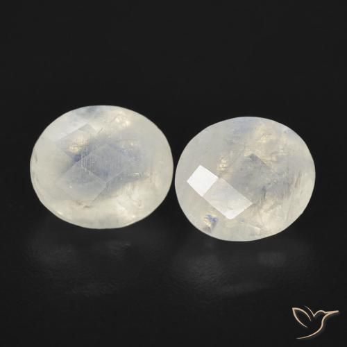 2.36 ctw White Rainbow Moonstone Stones, Natural Rainbow Moonstone in Oval Checkerboard Shape for Sale
