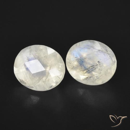 2.43 ctw White Rainbow Moonstone Stones, Natural Rainbow Moonstone in Oval Checkerboard Shape for Sale
