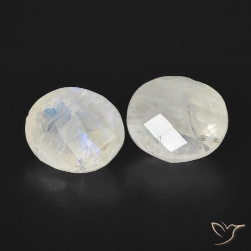 2.08 ctw White Rainbow Moonstone Stones, Natural Rainbow Moonstone in Oval Checkerboard Shape for Sale