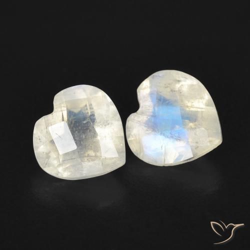 1.33 ctw White Rainbow Moonstone Stones, Natural Rainbow Moonstone in Heart Checkerboard Shape for Sale