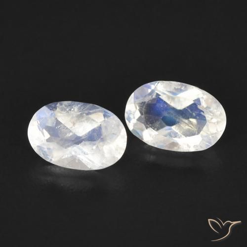 0.88 ctw White Rainbow Moonstone Stones, Natural Rainbow Moonstone in Oval Facet Shape for Sale