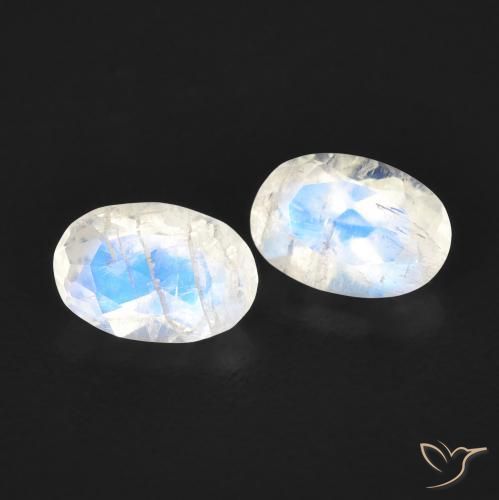 0.87 ctw White Rainbow Moonstone Stones, Natural Rainbow Moonstone in Oval Facet Shape for Sale
