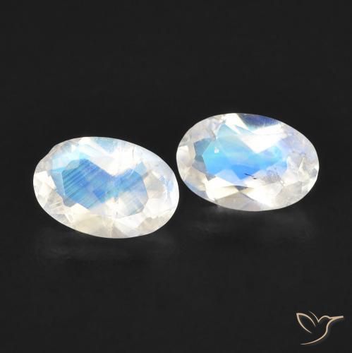 0.83 ctw White Rainbow Moonstone Stones, Natural Rainbow Moonstone in Oval Facet Shape for Sale