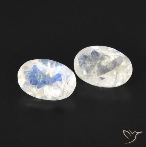 0.82 ctw White Rainbow Moonstone Stones, Natural Rainbow Moonstone in Oval Facet Shape for Sale