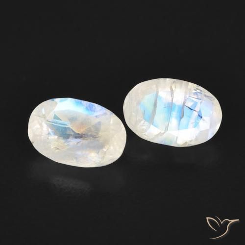 0.94 ctw White Rainbow Moonstone Stones, Natural Rainbow Moonstone in Oval Facet Shape for Sale