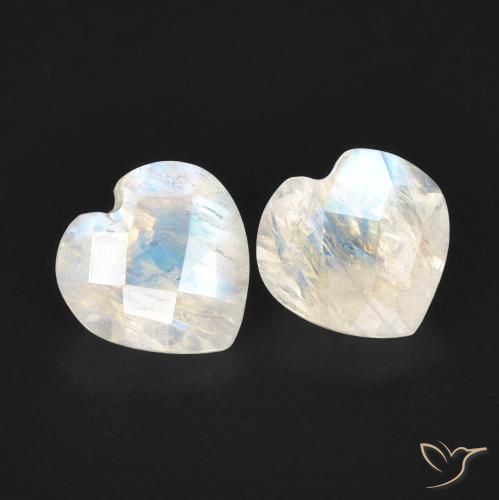 1.29 ctw White Rainbow Moonstone Stones, Natural Rainbow Moonstone in Heart Checkerboard Shape for Sale