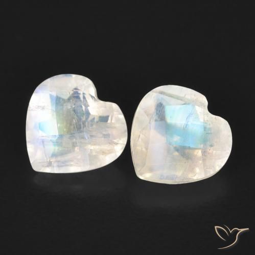 1.31ctw Natural Bluish White Rainbow Moonstone, Heart, Transparent