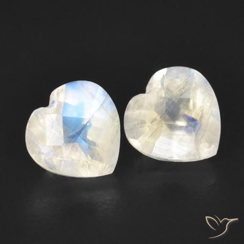 1.48 ctw White Rainbow Moonstone Stones, Natural Rainbow Moonstone in Heart Checkerboard Shape for Sale