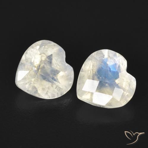 1.40 ctw White Rainbow Moonstone Stones, Natural Rainbow Moonstone in Heart Checkerboard Shape for Sale