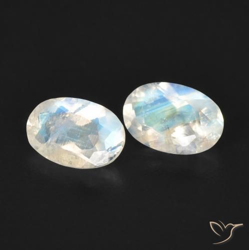 0.87 ctw White Rainbow Moonstone Stones, Natural Rainbow Moonstone in Oval Facet Shape for Sale