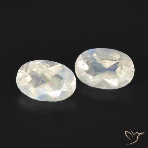0.94 ctw White Rainbow Moonstone Stones, Natural Rainbow Moonstone in Oval Facet Shape for Sale