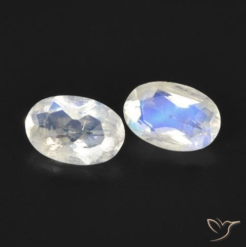 0.73 ctw White Rainbow Moonstone Stones, Natural Rainbow Moonstone in Oval Facet Shape for Sale