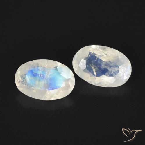 0.76 ctw White Rainbow Moonstone Stones, Natural Rainbow Moonstone in Oval Facet Shape for Sale