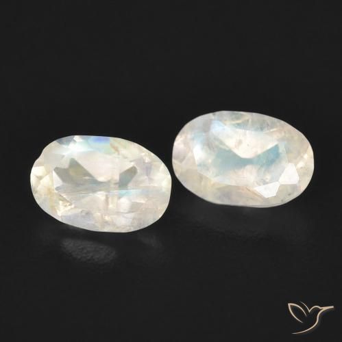 0.88 ctw White Rainbow Moonstone Stones, Natural Rainbow Moonstone in Oval Facet Shape for Sale