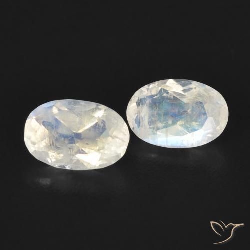 0.88 ctw White Rainbow Moonstone Stones, Natural Rainbow Moonstone in Oval Facet Shape for Sale