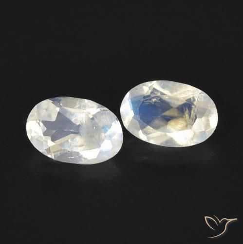 0.77 ctw White Rainbow Moonstone Stones, Natural Rainbow Moonstone in Oval Facet Shape for Sale