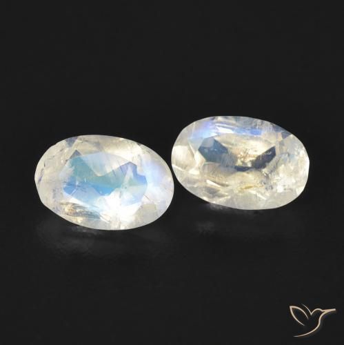 0.80 ctw White Rainbow Moonstone Stones, Natural Rainbow Moonstone in Oval Facet Shape for Sale
