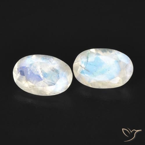 0.85 ctw White Rainbow Moonstone Stones, Natural Rainbow Moonstone in Oval Facet Shape for Sale