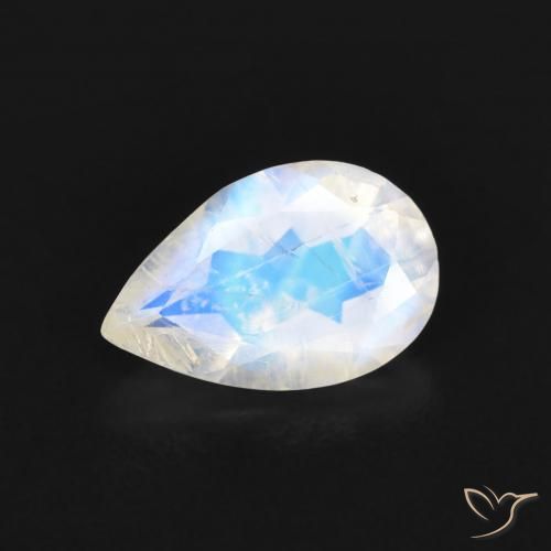 0.66 ct White Rainbow Moonstone Gemstone, Rainbow Moonstone Gem in Pear Facet Shape for Sale.