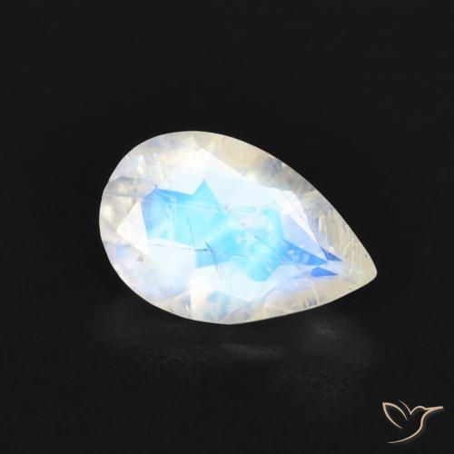 0.66 ct White Rainbow Moonstone Stone, Natural Rainbow Moonstone in Pear Facet Shape for Sale