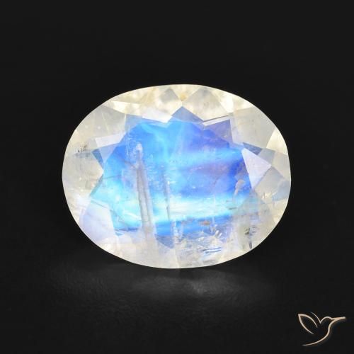 2.58ct Natural Bluish White Rainbow Moonstone, Oval, Transparent