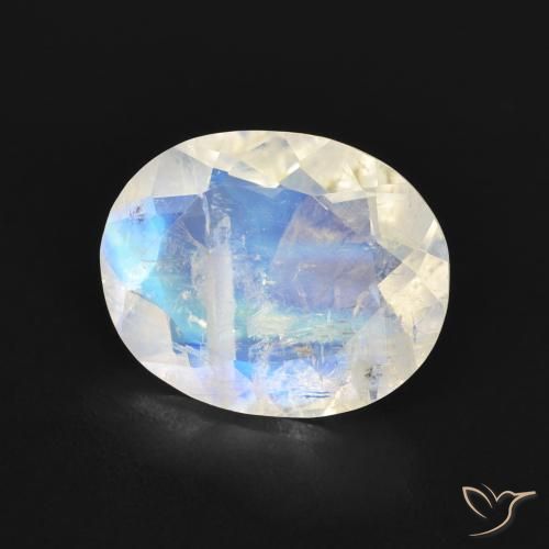 2.58 ct White Rainbow Moonstone Stone, Natural Rainbow Moonstone in Oval Facet Shape for Sale