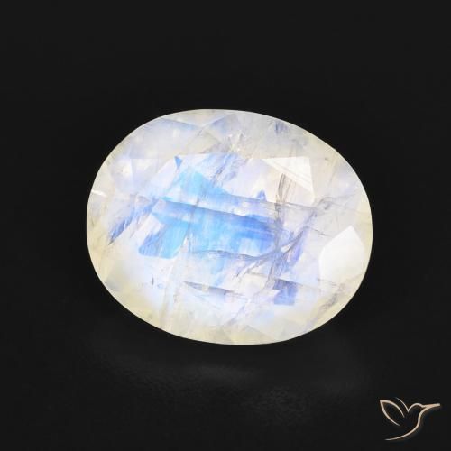 3.18 ct White Rainbow Moonstone Stone, Natural Rainbow Moonstone in Oval Facet Shape for Sale