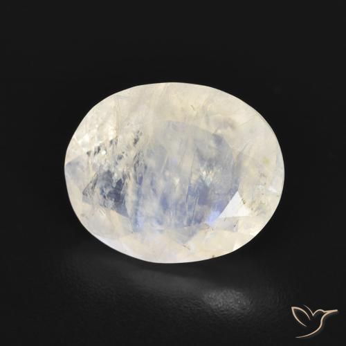 2.77 ct White Rainbow Moonstone Stone, Natural Rainbow Moonstone in Oval Facet Shape for Sale