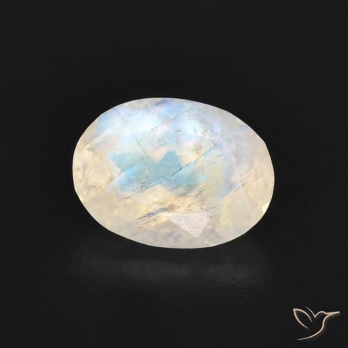 1.18 ct White Rainbow Moonstone Stone, Natural Rainbow Moonstone in Oval Facet Shape for Sale