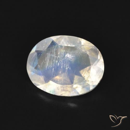 1.30 ct White Rainbow Moonstone Stone, Natural Rainbow Moonstone in Oval Facet Shape for Sale