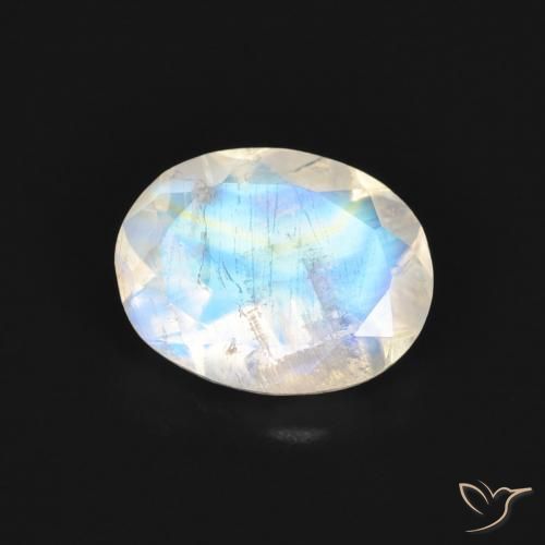 1.36 ct White Rainbow Moonstone Stone, Natural Rainbow Moonstone in Oval Facet Shape for Sale