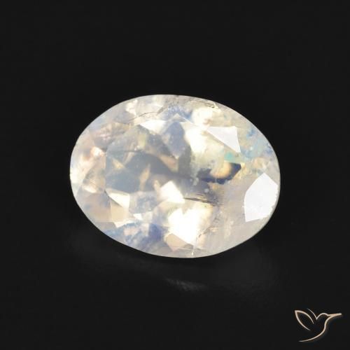 1.61 ct White Rainbow Moonstone Stone, Natural Rainbow Moonstone in Oval Facet Shape for Sale