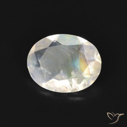 1.27 ct White Rainbow Moonstone Stone, Natural Rainbow Moonstone in Oval Facet Shape for Sale