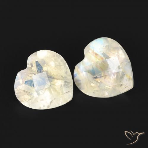 1.45ctw Natural Bluish White Rainbow Moonstone, Heart, Transparent