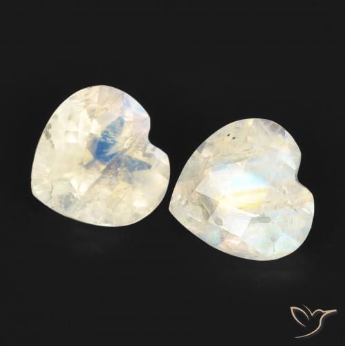 1.45 ctw White Rainbow Moonstone Stones, Natural Rainbow Moonstone in Heart Checkerboard Shape for Sale