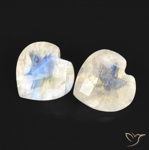 1.32ctw Natural Bluish White Rainbow Moonstone, Heart, Transparent