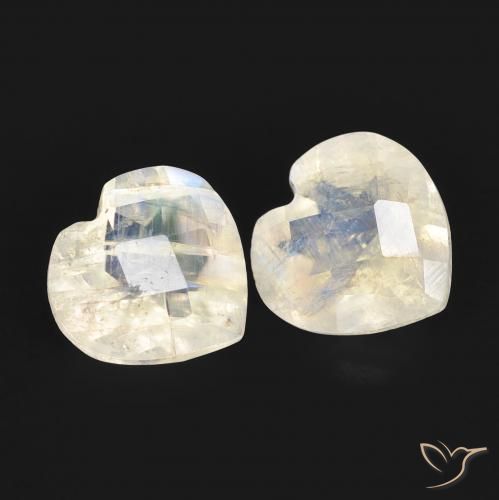 1.32 ctw White Rainbow Moonstone Stones, Natural Rainbow Moonstone in Heart Checkerboard Shape for Sale