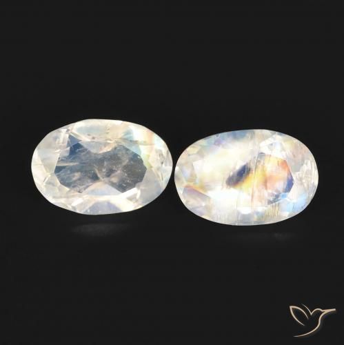 0.83 ctw White Rainbow Moonstone Stones, Natural Rainbow Moonstone in Oval Facet Shape for Sale