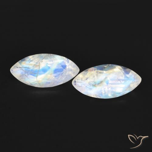 1.23 ctw White Rainbow Moonstone Stones, Natural Rainbow Moonstone in Marquise Facet Shape for Sale