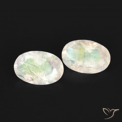 0.94 ctw White Rainbow Moonstone Stones, Natural Rainbow Moonstone in Oval Facet Shape for Sale