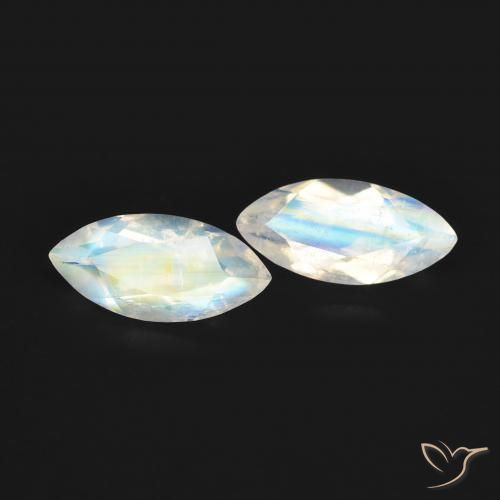 1.14 ctw White Rainbow Moonstone Stones, Natural Rainbow Moonstone in Marquise Facet Shape for Sale