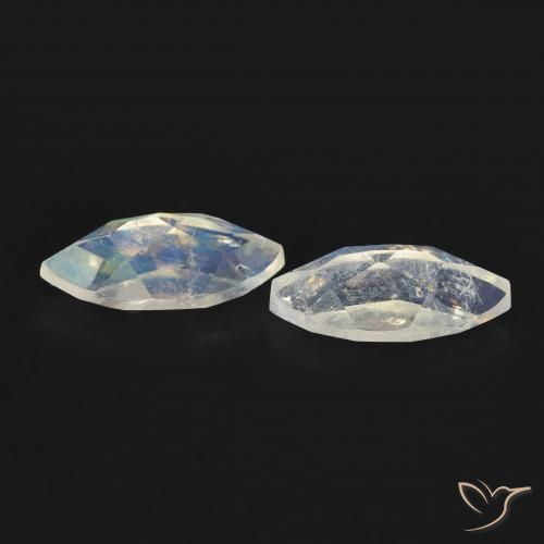 Rainbow Moonstone Gemstones in 8 x 4 mm (calibrated) Size for Sale, Rainbow Moonstone Stones in Bluish White Color