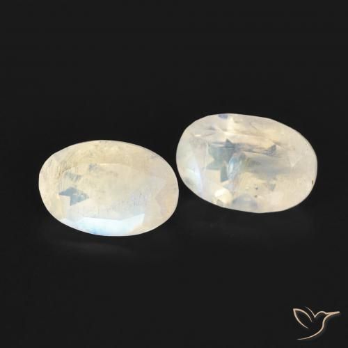 1.03 ctw White Rainbow Moonstone Stones, Natural Rainbow Moonstone in Oval Facet Shape for Sale