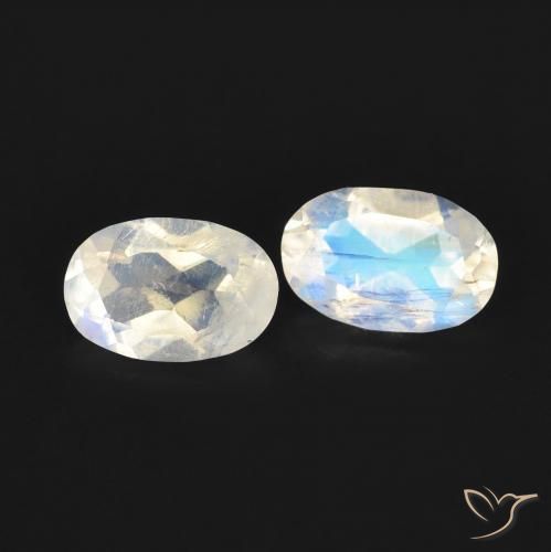 0.80 ctw White Rainbow Moonstone Stones, Natural Rainbow Moonstone in Oval Facet Shape for Sale
