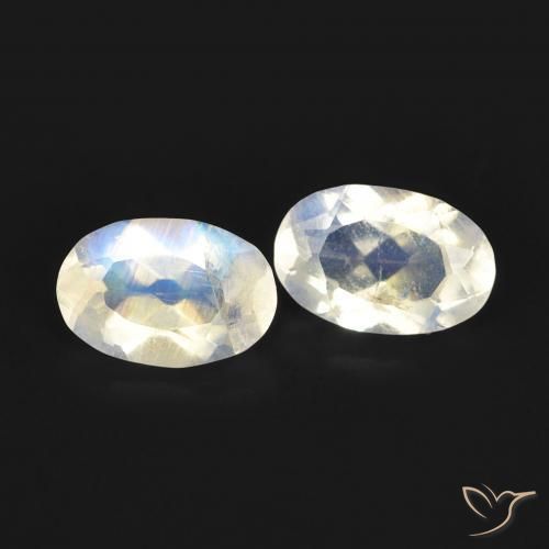 0.90 ctw White Rainbow Moonstone Stones, Natural Rainbow Moonstone in Oval Facet Shape for Sale