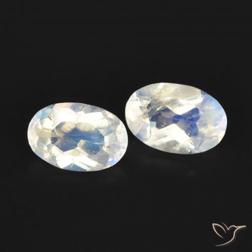 0.89 ctw White Rainbow Moonstone Stones, Natural Rainbow Moonstone in Oval Facet Shape for Sale
