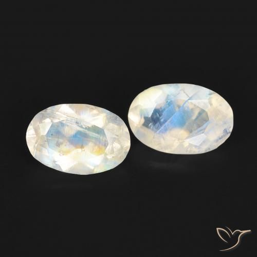 0.91 ctw White Rainbow Moonstone Stones, Natural Rainbow Moonstone in Oval Facet Shape for Sale
