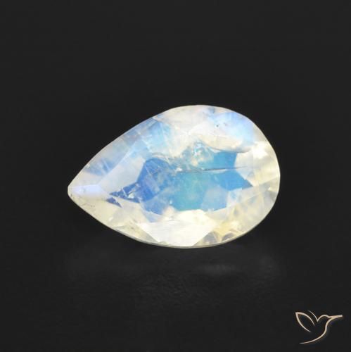 0.84ct Natural Bluish White Rainbow Moonstone, Pear Shape, Transparent